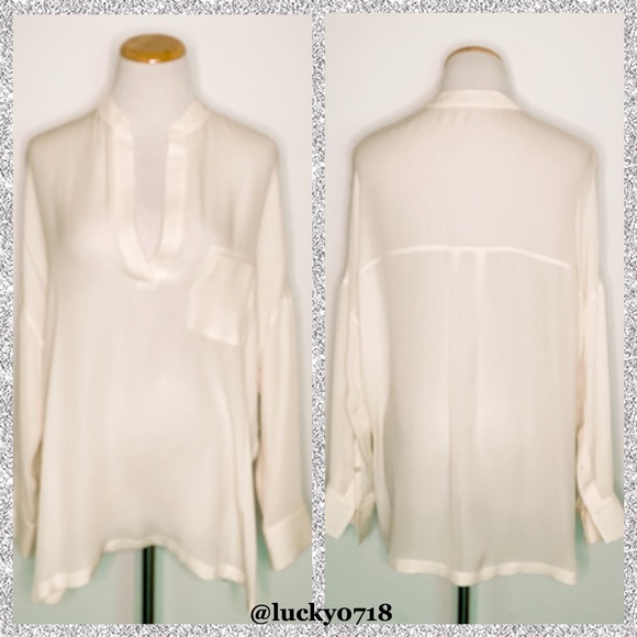 Vince NWOT Ivory Silk Half Placket Blouse Sz S - Picture 2 of 6